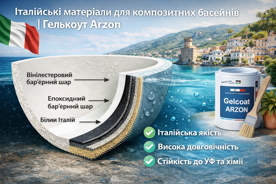 Італійські матеріали для композитних басейнів | Гелькоут Arzon