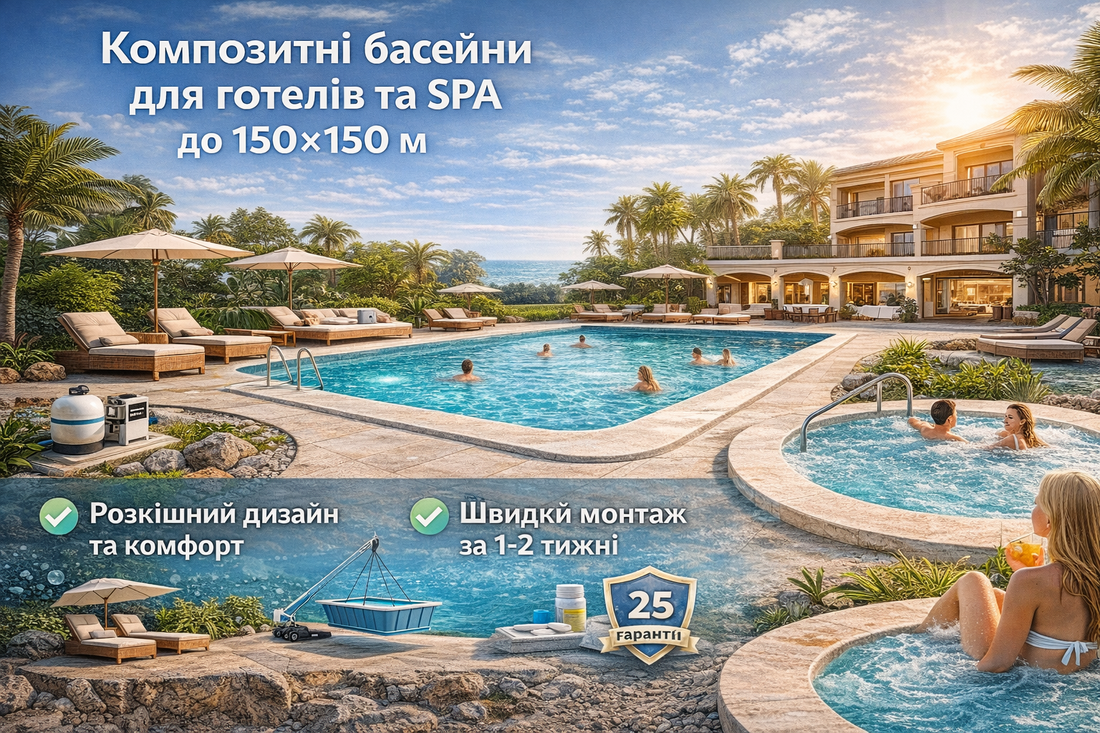 Композитні басейни для готелів та SPA до 150×150 м